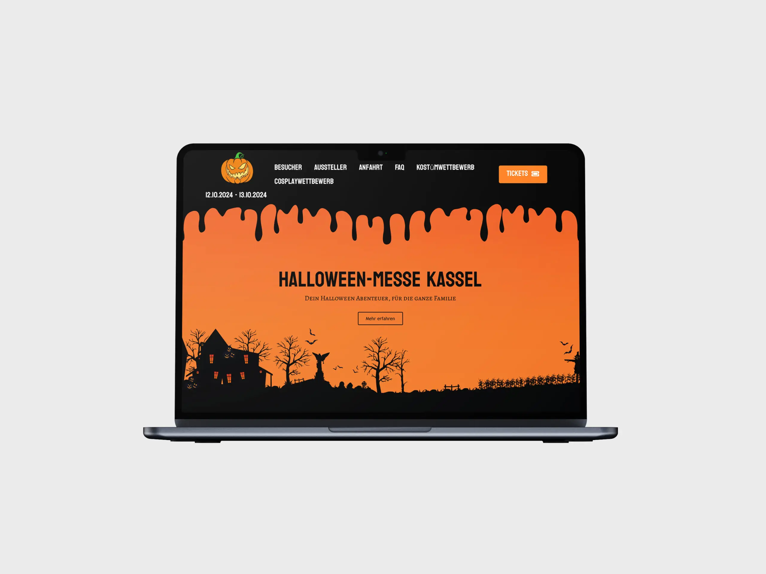 Website der Halloween Messe Kassel auf einem MacBook